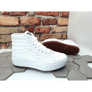 VANS Sk8-Hi Stacked Lugged Sneakers White Canvas Women Platform Shoes Sz 9